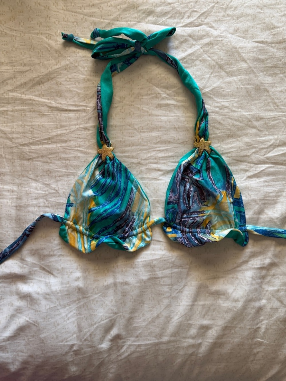 Teal & Turquoise Printed Triangle Bikini